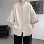 3/4-Sleeve Mandarin Collar Plain Frog Button Shirt