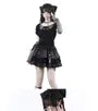 Short-Sleeve Dotted Panel Top / Plaid Mini Tiered Skirt / Arm Sleeves / Short-Sleeve Mini A-Line Dress