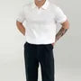 Short Sleeve V-Neck Plain Ribbed Knit Polo Top
