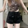High Waist Pocket Detail Roll Up Hem Denim Hot Pants