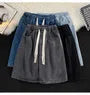 Elastic Waist Washed Denim Shorts
