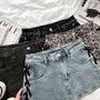 Mid Waist Lace-Up Denim Mini Pencil Skorts