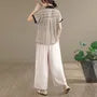 Short-Sleeve Shadow Stripe Shirt / High Waist Wide Leg Pants / Set