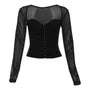 L - Long Sleeve Square-Neck Plain Corset Top