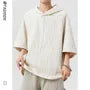 Elbow-Sleeve Plain Hooded Ruched Top