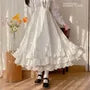Elastic Waist Plain Bow Tiered Lace Trim Midi A-Line Skirt