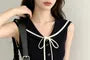 Sleeveless Sailor Collar Tie Neck Button-Up Slim-Fit Knit Top