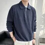 Collared Plain Ribbed Half Zip Sweatshirt