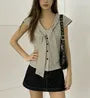 Cap Sleeve V-Neck Tie-Front Gingham Slim-Fit Shirt