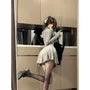 Long Sleeve Mock Neck Plain Mini A-Line Dress