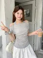 Halter Cowl Neck Striped Mock Two Piece Top