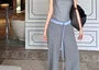 Mock Two Piece Bustier Top / Drawstring Waist Panel Wide Leg Pants