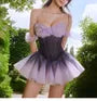 Strapless Plain Ruffle Trim Corset Top / Mid Rise Gradient Mini A-Line Skirt