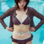 Polka Dot Contrast Trim Bikini Top / Tankini Top / Ruffle Trim Bottom / Crew Neck Button-Up Cover Up Jacket / Set
