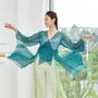 Flared-Sleeve V-Neck Plain Asymmetrical Dance Top