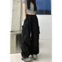Mid Waist Plain Drawstring Cargo Baggy Pants