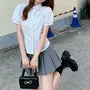 Puff-Sleeve Plain Button-Up Shirt