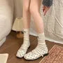 Polka Dot / Plain Lace Up Faux Leather Shoes