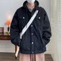 Collared Mock Two-Piece Washed Hooded Button-Up Denim Jacket
