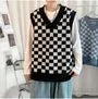 V-Neck Checkerboard Oversized Knit Vest