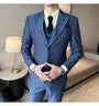 Set: Plain Single-Breasted Blazer + Vest + Straight Leg Dress Pants