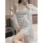 Spaghetti Strap Ruffle Drawstring Nightdress / Tie Front Robe