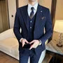 Set: Button-Up Plain Blazer + V-Neck Vest + Dress Pants