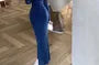 Long Sleeve V-Neck Plain Lace Maxi Sheath Dress