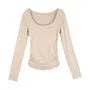 Long-Sleeve Scoop Neck Plain Slim Fit T-Shirt