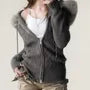 Long Sleeve Plain Cable-Knit Fluffy Hooded Zip-Up Cardigan