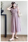 Maternity Cap Sleeve Collared Plain Midi A-Line Shirt Dress