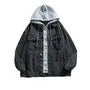 Hooded Mock Two Piece Washed Denim Jacket