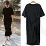 Short-Sleeve Crew Neck Plain Twist Midi T-Shirt Dress