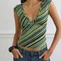 V-Neck Striped Color-Block Slim-Fit Crop Tank Top