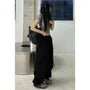 Mid Waist Plain Drawstring Cargo Baggy Pants