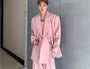 Set: Mock Two-Piece Peak Lapel Plain Buttoned Slit Blazer + Mid Rise Wide Leg Dress Pants