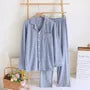 Couple Matching Pajama Set: Long-Sleeve Lapel Collar Plaid Button-Up Top + Pants (Various Designs)