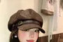 Belt Faux Suede Newsboy Cap