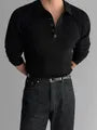 Long-Sleeve Plain Knit Polo Shirt