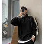 Long-Sleeve Stripe Trim Polo-Neck Sweatshirt