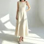 Spaghetti Strap Crew Neck Plain Maxi A-Line Dress