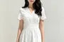 Eyelet Lace Short-Sleeve Midi A-Line Dress