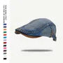 Faux Leather Brim Denim Flat Cap