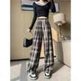 Drawstring Waist Plaid Wide Leg Pants