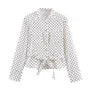 Polka Dots Capri Pants / Long-Sleeve Stand Collar Lace Up Polka Dots Shirt
