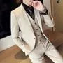 Set: Plain Single-Button Blazer + Vest + Straight Leg Dress Pants