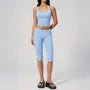 Set: Square Neck Plain Padded Yoga Tank Top + Mid Rise Slit Capri Yoga Pants