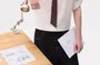 Set: Elbow-Sleeve Pinstriped Button-Up Shirt + Necktie