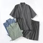 Pajama Set: Elbow-Sleeve Contrast Trim Kimono Top + Shorts