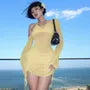 Long Sleeve One Shoulder Plain Drawstring Mini Sheath Dress